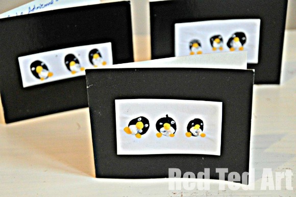 Penguin Fingerprint Cards (Thank You Cards) by Red Ted Art