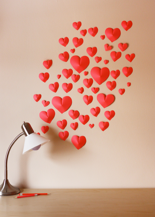 wall of paper heart valentines day craft