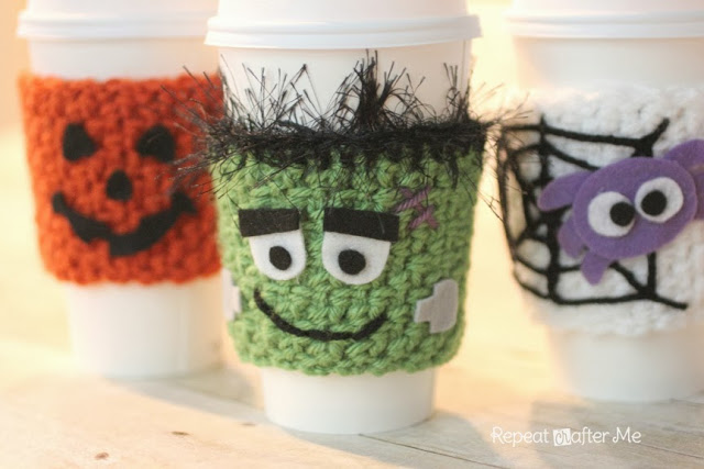 Halloween Crocheted Cup Cozy Pattern by Repeat Crafter Me