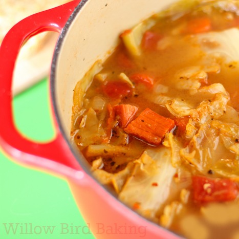 Light and Healthy Cabbage Soup with Easy Cheese Toasts by Willow Bird Baking