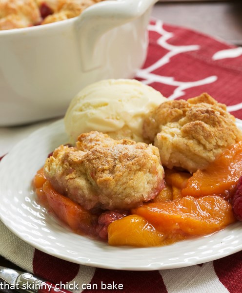 Peach Raspberry Cobbler by That Skinny Chick Can Bake