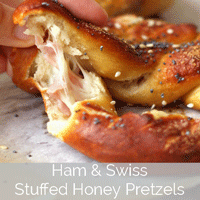 Ham and Swiss Cheese Stuffed Honey Pretzels