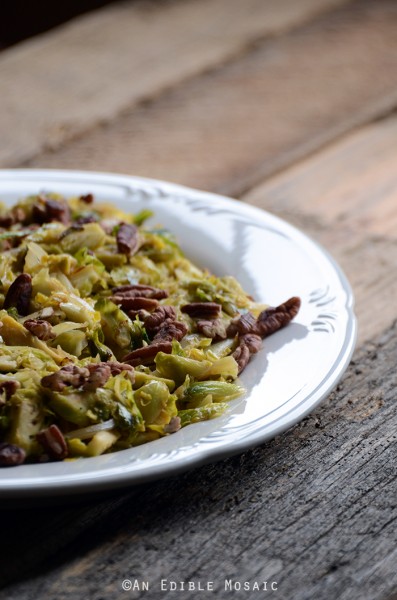 10-Minute Warm Maple-Dijon Brussels Sprout Salad with Pecans is the ultimate holiday side dish.