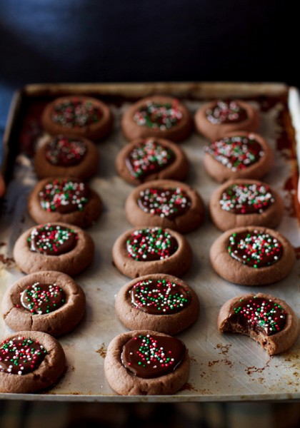 Mini Chocolate Thumbprint Cookies. A perfect, bite-sized holiday treat 