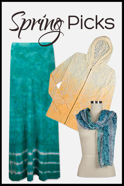 The perfect clothes for spring and summer. Skirts, wraps, tanks, and scarves from Aventura.