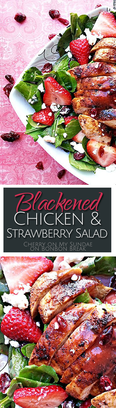 Full of spinach, feta, dried cranberries, and lots of fresh strawberries this Blackened Chicken & Strawberry Salad makes a perfect summer meal.