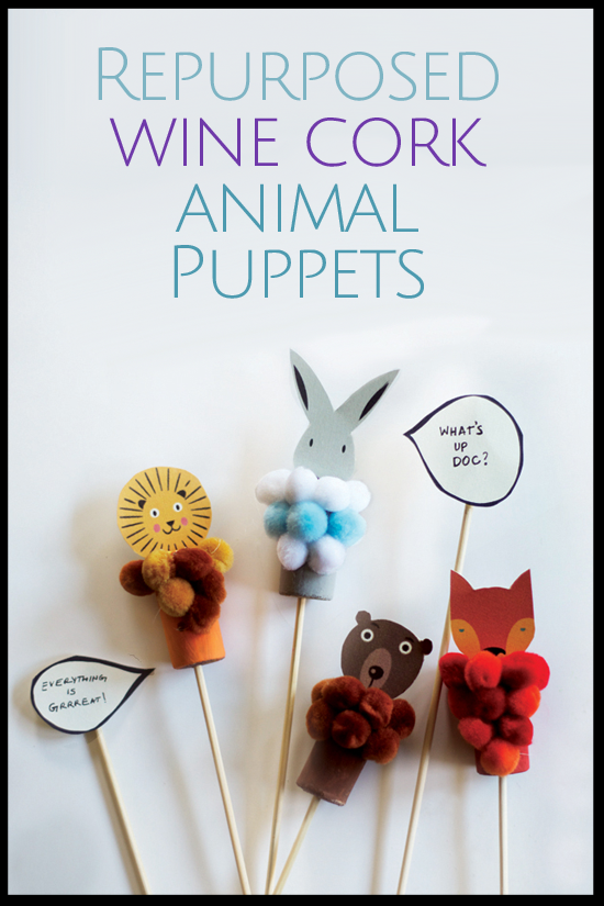 Repurposed Wine Cork Animal Puppet - beautiful DIY craft for kids and you to make together and then play with afterwards