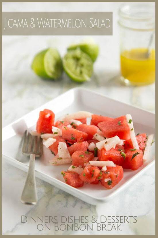 Jicama pairs perfectly with the sweet and juicy watermelon in this simple summer salad. A honey-lime vinaigrette brings all the flavors together.