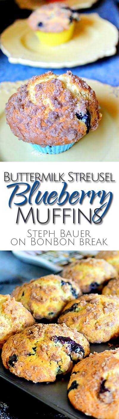 These Buttermilk Streusel Blueberry Muffins would be a great treat to tuck into school lunchboxes, or better yet, to serve warm as an after-school snack.