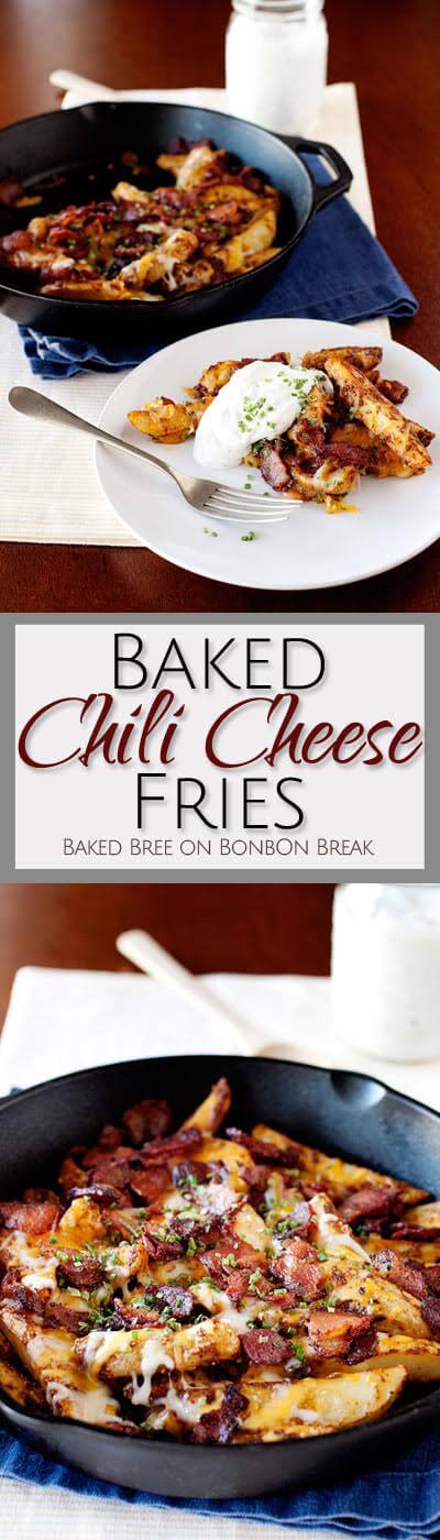 Baked Chili Cheese Fries with Bacon and Ranch is comfort food at its best. It's a perfect side for for dinner or great snack food for a party.