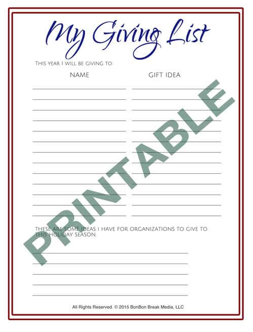 Christmas Giving List Printable - alternative to Christmas Wish Lists