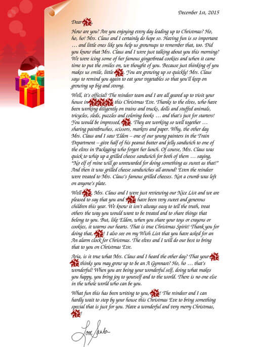 Free Personalized Letter from Santa example