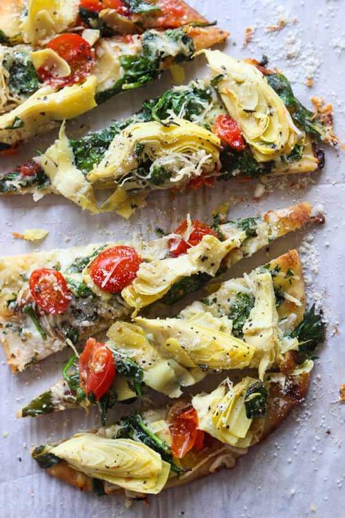 Artichoke, Tomatoes, Spinach Flatbread for Family Game Night